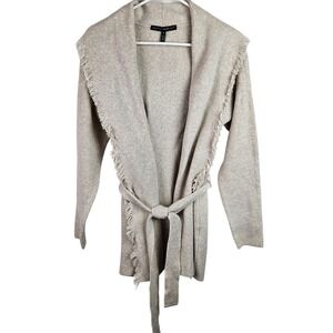 White House Black Market Fringe Cardigan Sweater Belted Ribbed Womens‎ M